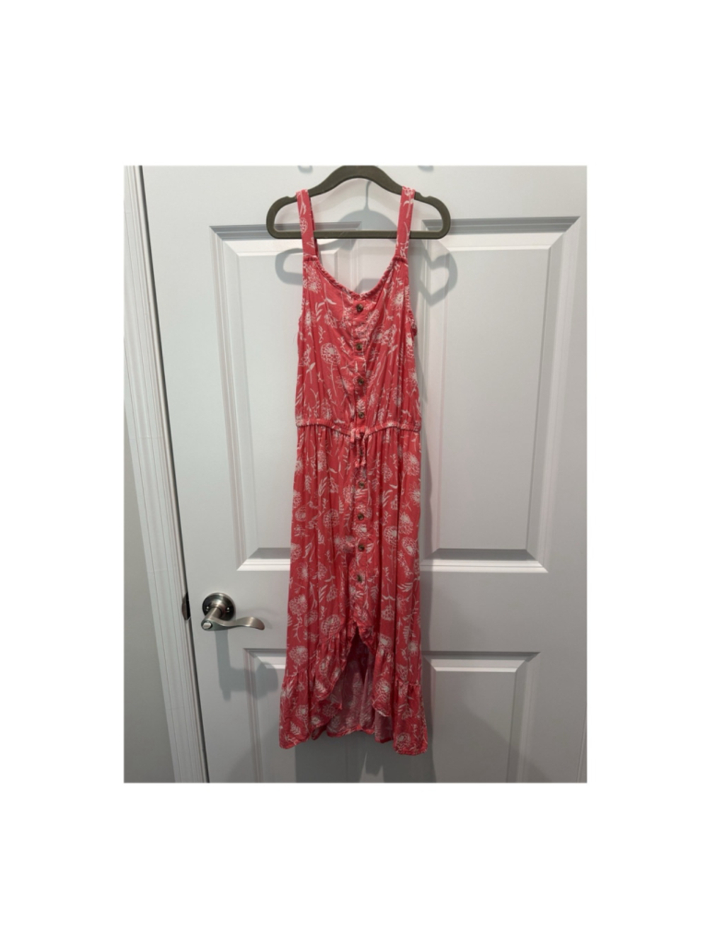 SO Girls S (7) Hi-Low Sleeveless Pink White Floral Dress Button Ruffle Knit